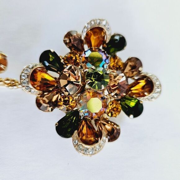 Vintage Large Rhinestone Amber Floral Flower Brooch Pin Juliana Weiss Kramer - Picture 12 of 16
